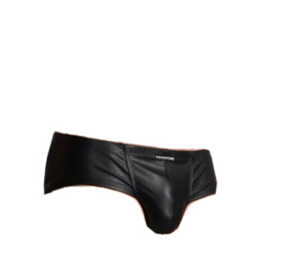 Manstore M104 Cheeky Brief Größe L schwarz gummierte Oberfläche Lederoptik Slip