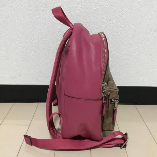 coach campus backpack 23 pink Coach Authentic Leather Signature Mini Backpack Rucksack Light Brown x Pink