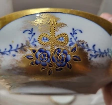 2 Antique Vtg Sevres Adderly' s trade mark ceramic small medium raised gold bowl