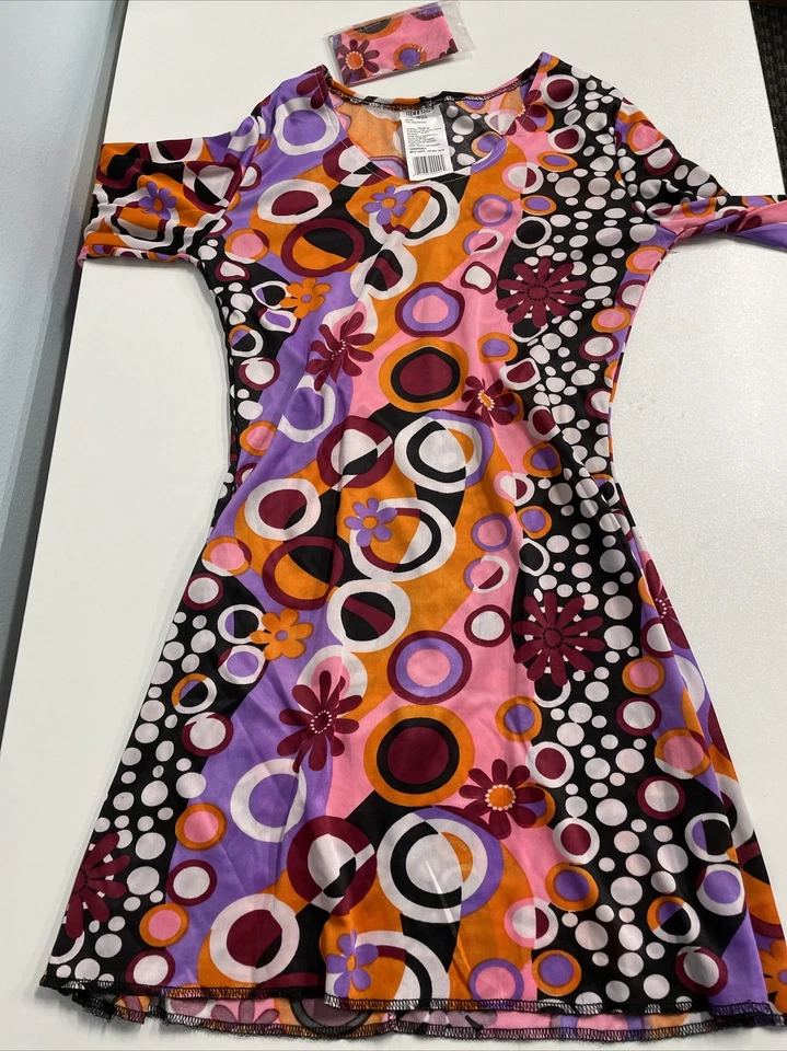 Fun World 女士 Feelin Groovy 成人服装,粉色,小号中号美国全新 34-36 Ch — 第 4/4 张图片