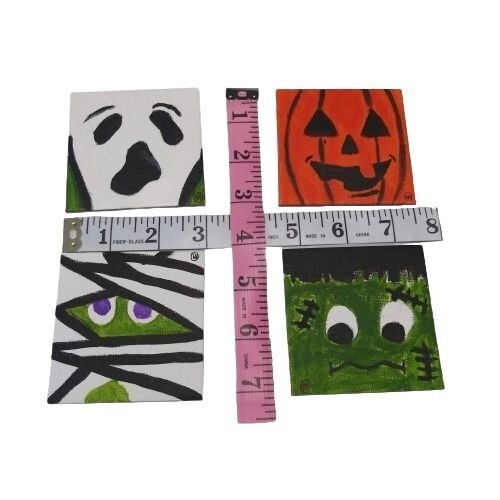 Handmade Terrifying Halloween 4-Pack Acrylic Painting Little Canvas 3"x3" each - Picture 10 of 10