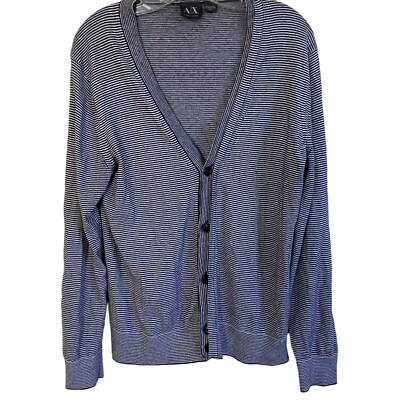 A/X Armani Exchange Cardigan Womens Med Navy & White Stripe Cashmere Blend
