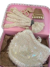 VTG 1950  s White Dress Gloves Crocheted Lace- Handbag  Accessories