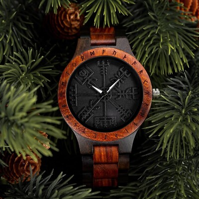 Emporizen Viking Compass Wooden Watch for Men Vegvisir Viking