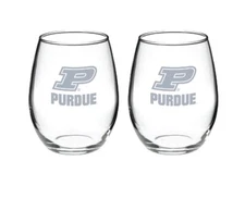 Purdue Boilermakers Satin Frost Logo Wine or Beverage Glass Set of 2
