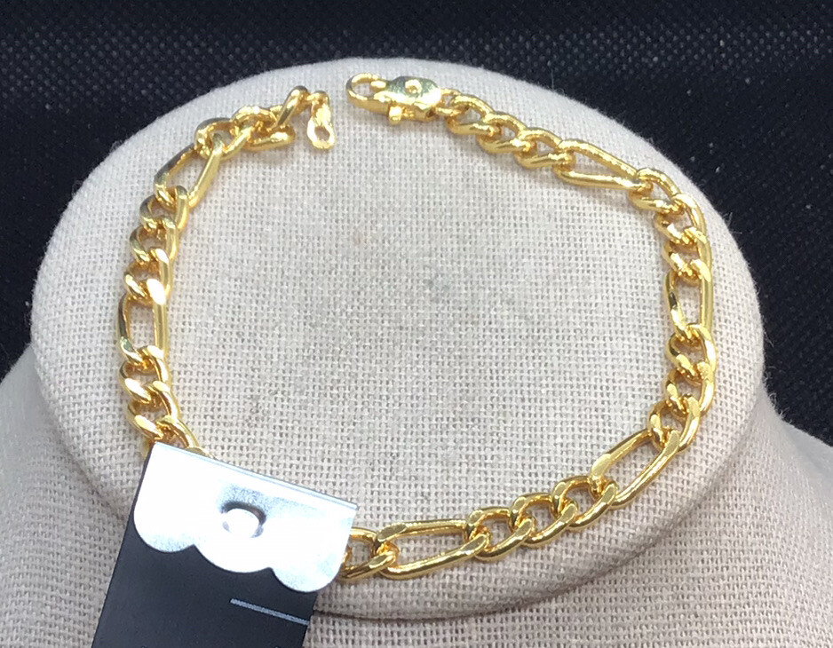 Gold Tone Chunky Figaro Fashion Chain Bracelet 8