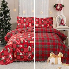 Christmas Bedding Set Queen Size Quilts Reversible Xmas Full/Queen Wish Red