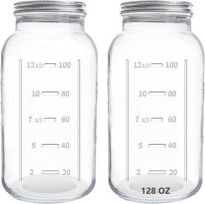 128 Oz Mason Jars Extra Wide Mouth 2 Pack, 1 Gallon Glass Large Jars with Airtig