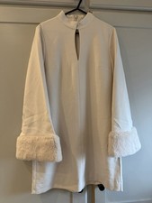 French Connection Cream Mini Dress Faux Fur Cuffs Mod 60s Style NWT Size S