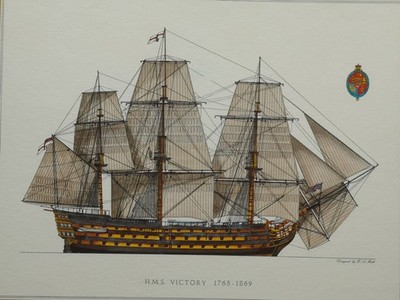 HMS Victory neues Format Hans A Muth litographierter Kunstdruck alt in TOP NOS