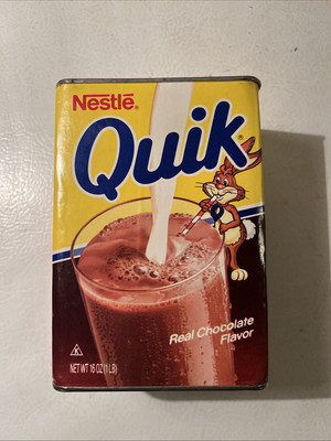 Vintage 1980 Nestle Quik Chocolate Cardboard Tin Container Bunny Puzzle NOS Full