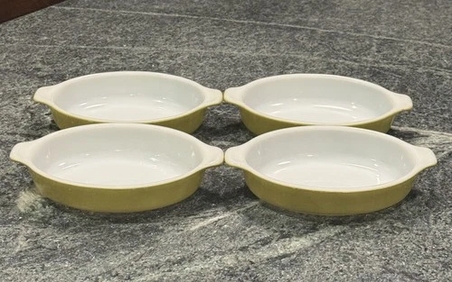 4 VTG Pyrex Mini Casserole / Au Gratin Baking Dishes Avocado Green #700 10oz