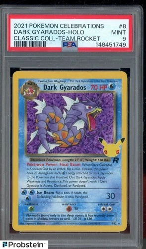 #1 2021 Pokemon Celebrations Classic Coll Team Rocket Dark Gyarados Holo PSA 9
