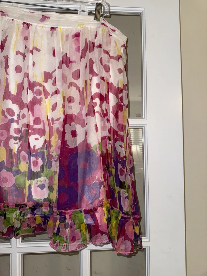 ECI New York Women’s Ruffle Skirt Pink Floral Unique 100% silk size 10 - Image 2 of 4