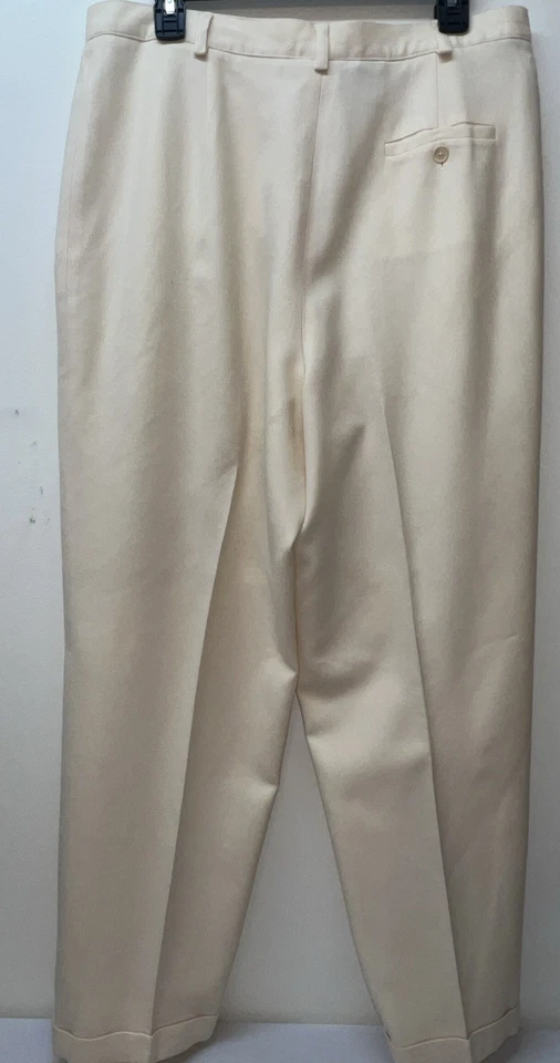 LRL Ralph Lauren 100% Worsted Wool Dress Pants Women's 16 Lined Pleated In Ivory - Image 3 of 4