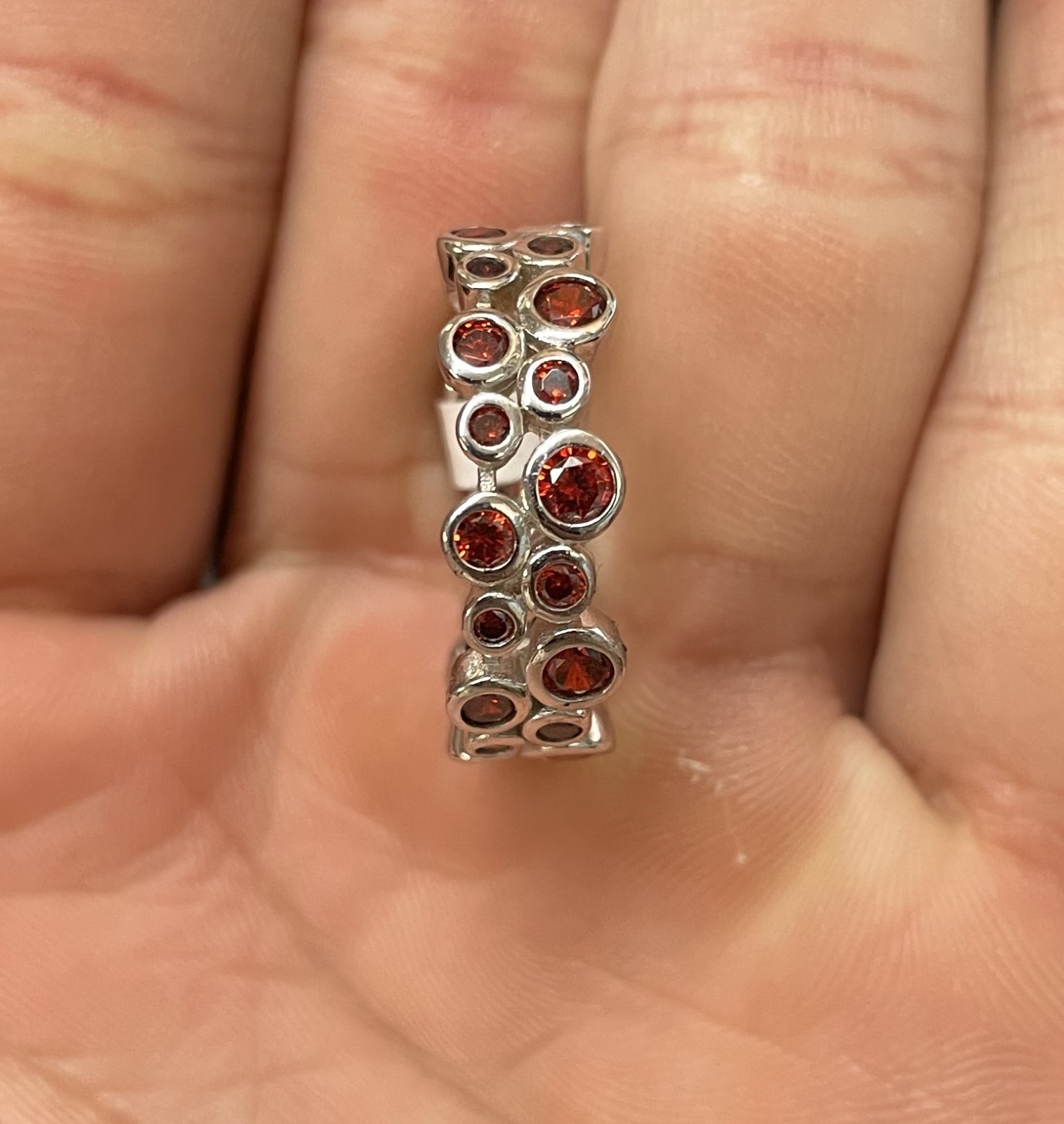 New Sterling Silver Red Ruby Colored Circles Band… - image 2