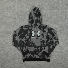 Under Armour Hoodie Kids Medium Gray Black Camo Logo Pullover Sweatshirt