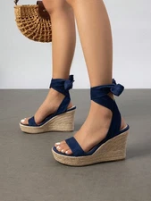 Womens Open Toe Espadrilles Wedges Tie Lace Up Cute Ankle Strap Platform Sandal