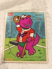 Playskool Play Ball With Barney Baseball 6-pc Vtg Wood Frame Tray Puzzle 1993