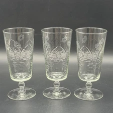 3 Libbey Rock Sharpe Glamour Iced Tea Cut Crystal 3006 Stem 6.5" VTG