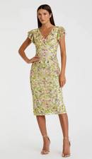 Mac Duggal 5722 Beige Floral Embellished Flutter Cap Sleeve Dress Size 2 NWT