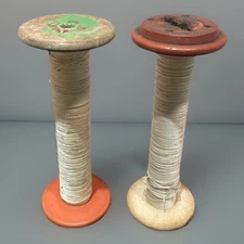 Vtg Set/2 Wooden Spool Bobbin Lestershire Smith 50 Cylinder Textile Primitive 9”