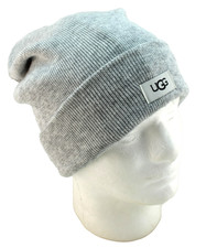 New UGG One Size Gray 6 Wool Blend with Patch Logo Knit Cuffed Beanie MSRP 55