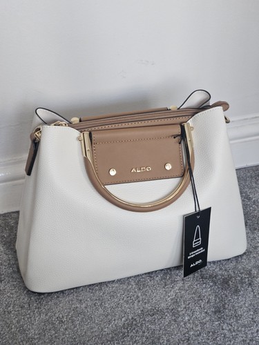 ALDO White/Tan Top Handle Satchel Handbag Crossbody Shoulder Bag