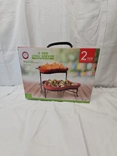 County Line 2 Tier Chili Server, ceramic serving dishes, Metal Stand 13X9, 10X6.