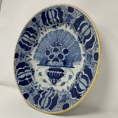 Dutch Delftware charger handpainted classic Peacock known as pauwstaart in Dutch
