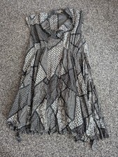 Joe Browns Grey Dress Size 12 Grey Patchwork Cotton Boho Goth Handkerchief Hem
