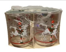 Vintage Libbey Christmas Tumbler Cup Drinking Glass Set Lot Carousel New