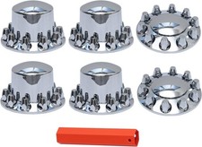 Chrome Plastic Semi Truck Wheel Axle Cover W33mm Lug Nut Front Rear Thread-on