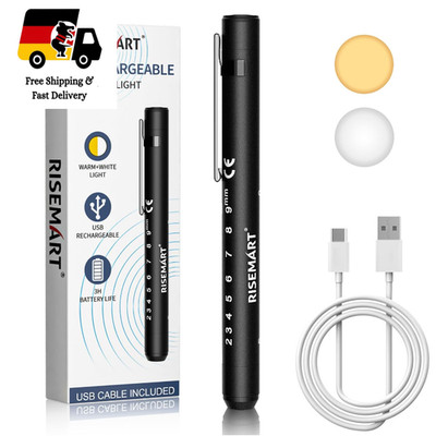 RISEMART Diagnoselampe mit Pupillenmessung und Lineal Rechargeable USB LED