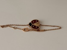 hallmarked solid 18K rose gold onyx carnelian ladybug bracelet 17.5cm