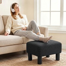 HOMCOM Chic Linen Fabric Foot Stool Ottoman Cube with Legs, Refurbished
