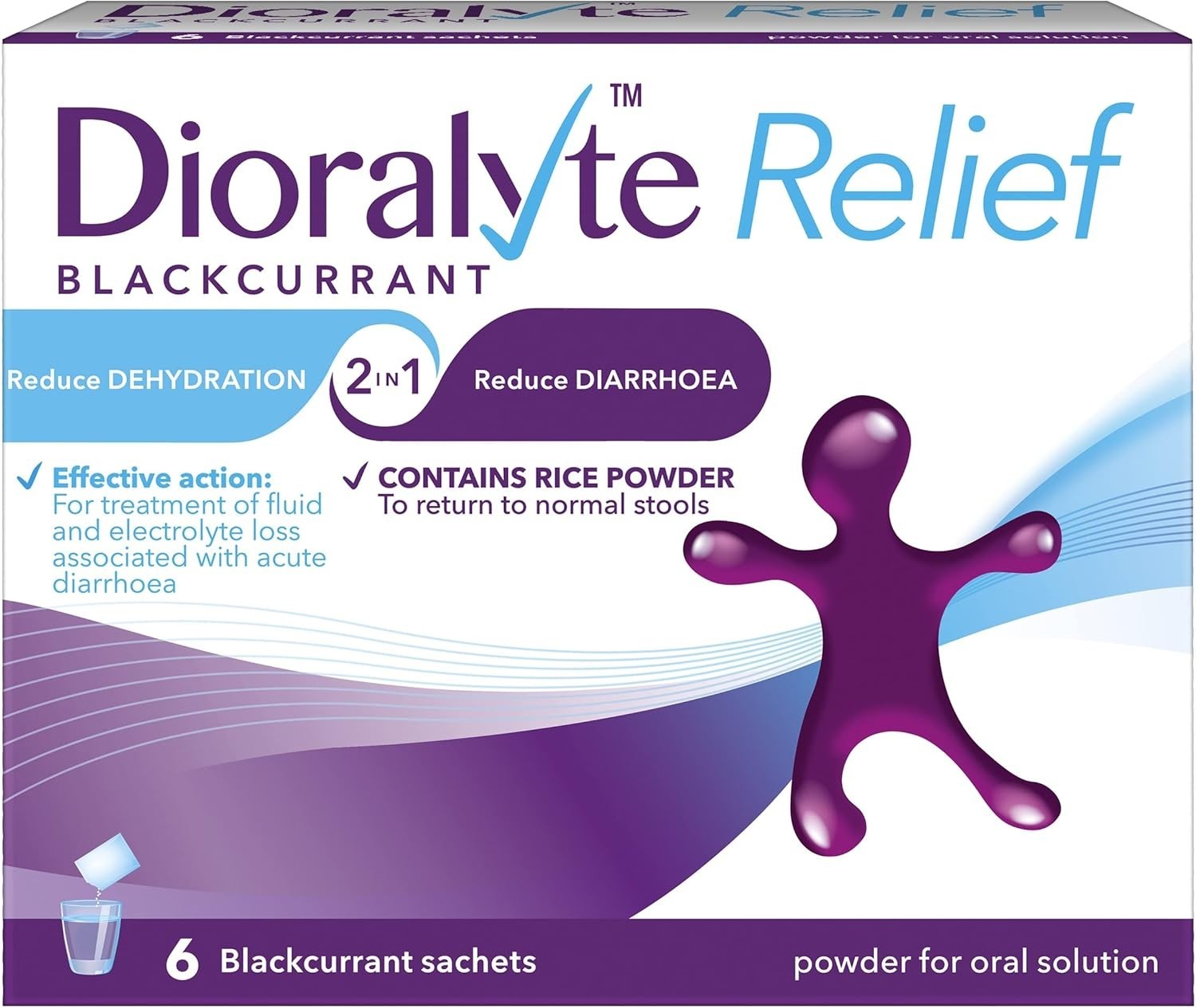 Dioralyte Relief BLACKCURRANT- Fast and Effective Rehydration X 6 SACHETS x2 box