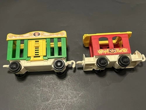 Vintage Fisher Price Circus Train Monkey Cage Car, Lion Cage Car