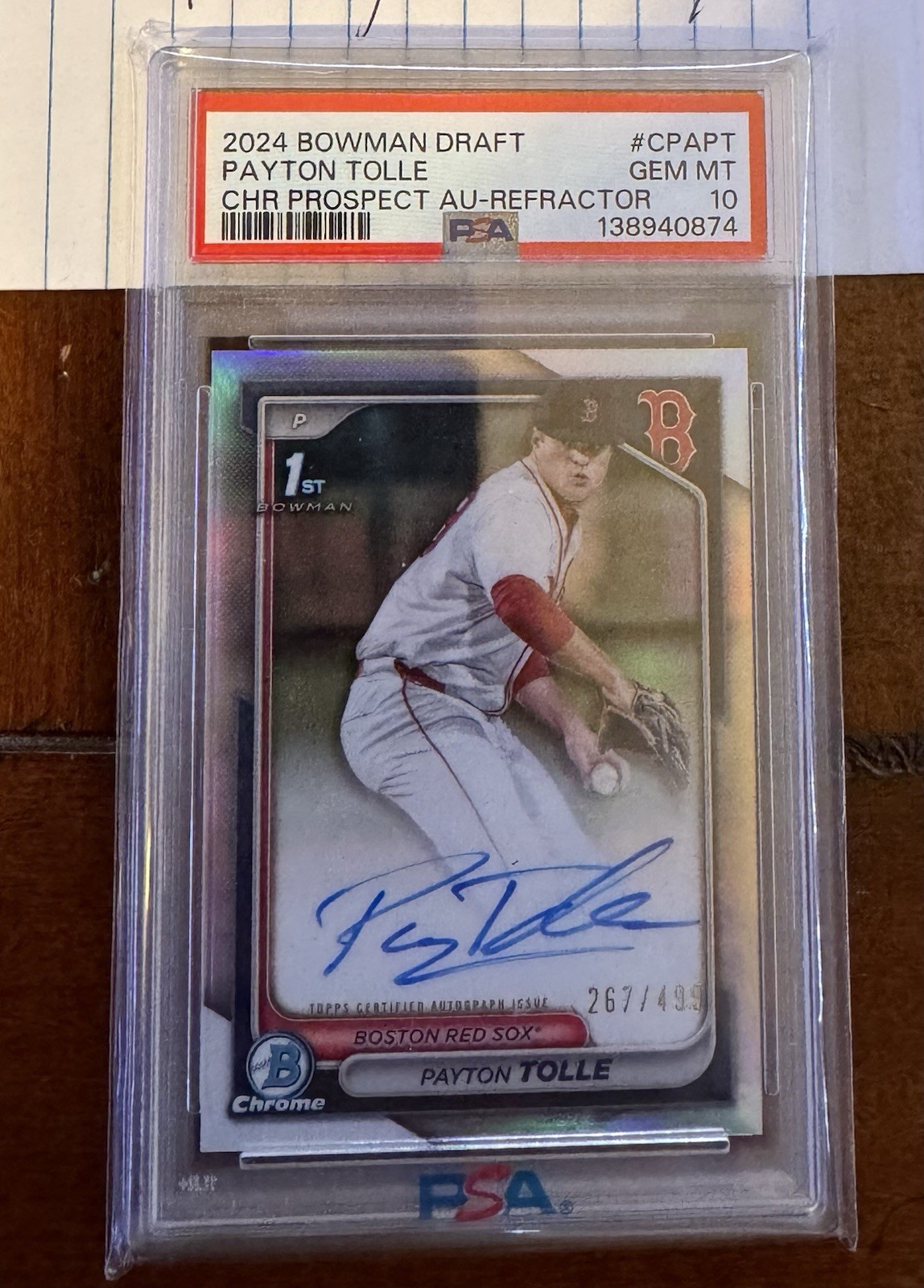 2024 Bowman Draft Chrome Autographs Payton Tolle #CPA-PT Refractor /499 (AU, RC)