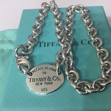 Collana girocollo Return To Tiffany & Co etichetta ovale 15,5" argento sterling originale