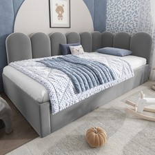 Panel Plush Upholstered Daybed Bed Trundle Guest Bed 3ft Single Sofa Bed Grey