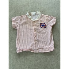 Vintage 1960's Little Slugger Button Shirt White Red Baseball 6-12mths