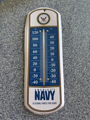 United States Navy - A Global Force For Good Vintage Tin Litho Wall Thermometer