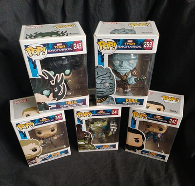 Funko Pop! Thor Ragnorok Set, Thor 240, Hulk 241, Loki 242, Hela 243, Kork 269