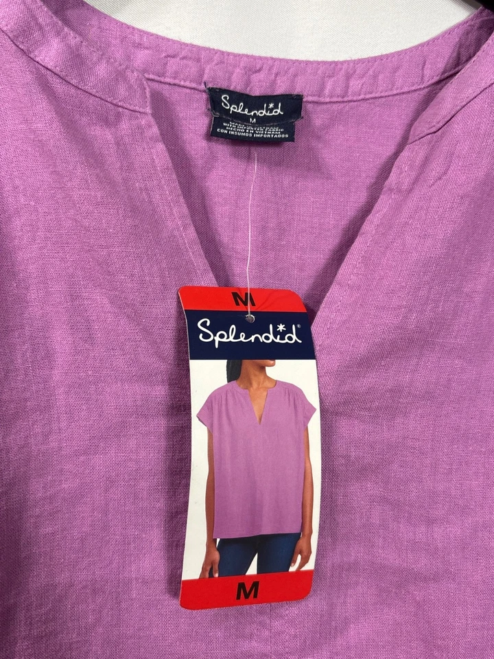 Splendid Womens Linen Blend Purple Cap Sleeve Blouse Top Size M New - Image 3 of 4