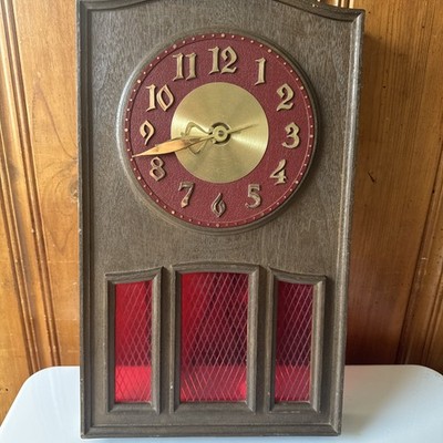 Robert Shaw Wood & Stained Glass Lux Electric Wall Clock MCM Works Fast Ship