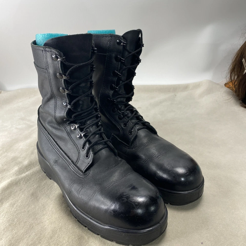 Botas Flight Deck Masculinas Tamanho 11.5 Largas Preto Vibram Biqueira de Segurança EUA Couro - Imagem 2 de 4