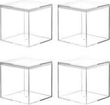 Acrylic Boxes for Display 4 Pack Clear Plastic Square Cube, 3.9X3.9X3.9Inch/100X