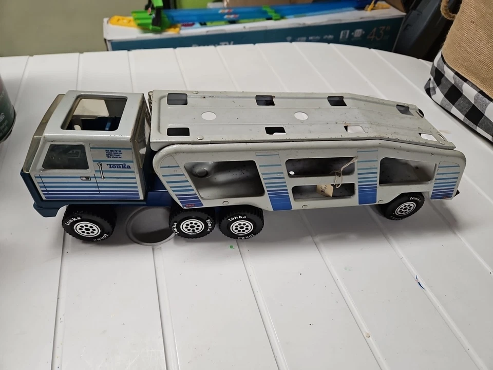 Grúa clásica Blue Mighty Tonka años 70 doble pluma 16,5” restauración Foto 2 de 4