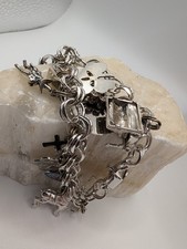 VTG Silver Charm Bracelet 7.5 inch Travel Animal Leo Charms 925 45 g. USA made